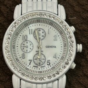 Geneva Women's Silver and White Crystal Watch